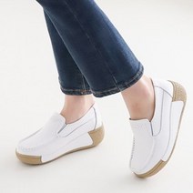 니나스파리 스티치 가죽 브라운콤비 통굽 로퍼