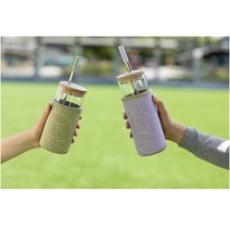 Teaboco-S 티보코 유리 텀블러 대나무뚜껑 커피 스무디 보바 버블티 컵, 580ml, sage(purple)