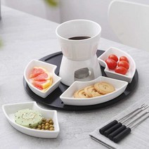 퐁듀 그릇 세트 초콜릿중탕기 홈파티 치즈 초코 워머, 냄비+접시4개+대나무바닥접시
