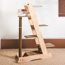 그린웨일 B7 원목 고양이 캣폴 캣타워, 카키 베이지 카펫, 일반 기둥(홀 미작업)