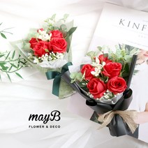 메이비플라워 레드장미 미니조화꽃다발 납골당꽃 납골당꾸미기 봉안당조화 추모꽃, 카키포장