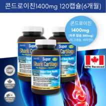 상어연골 콘드로이친 1400mg 120캡슐 콘드로이틴 저분자 어골 칼슘 마그네슘 비타민D 함유 허바 캐나다, 3병/120캡슐