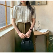 아이엠몽 여성 라운드넥 진주 반팔 니트 스웨터