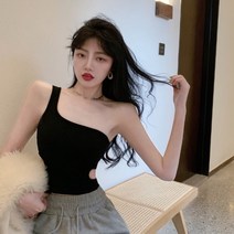슬립나시 순욕풍 언발 숄더 허리를 드러내다 슬림 이너티셔츠 여성 이너웨어 끈나시 브라탑 민소매 상의 3654197039