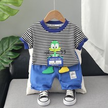 베베초롱 아동복 남아 여름 세트 뉴 입체 스트라이프 캐릭터 세트 여름복 반팔 투피스