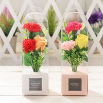 카네이션 꽃 선물 기념일 미니 비누꽃 조화 투명 케이스 여자친구 100일 200일, 쁘띠 카네이션 플라워박스 핑크