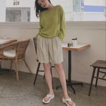여성 데일리 여름 팬츠 반바지 뒷밴딩 벨트 숏 슬랙스