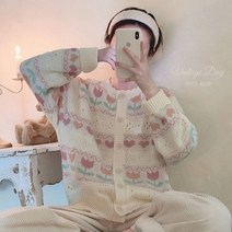 노르딕 여성 카디건 뜨개 니트 크로셰 코바늘 가디건