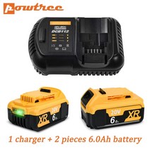 DCB205 18V/20V Max 6.0Ah 교체 배터리 18V 20V 배터리 DCB184 DCB200 DCB182 DCB180 DCB181 DCB182 DCB201, 06 2 BATTERY 1 CHARGER