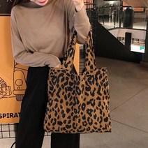 [홀리지] 오엘 튼튼한 호피 레오파드 코듀로이 에코백 천가방