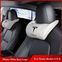 테슬라 목쿠션 목베개 Model 3 S X Y 카시트 자동 머리 받침 1개, 검정 로고, 흰색