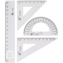 4 Pcs Steel Scale Ruler Set 2 Pcs Triangular Ruler + Protractor + Linear Ruler 4 Pack Math Geometry, 02 White