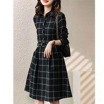 리더스타 당일발송 트렌치원피스 카라넥 체크패턴 캐주얼 오버핏 가을 원피스 긴팔원피스 여성원피스 미디원피스 롱원피스