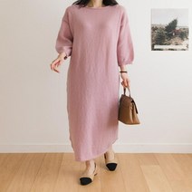 여자 볼륨 라운드넥 봄니트 등원룩 7부소매 롱원피스