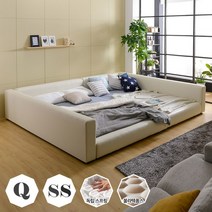 장인가구 슈가 가죽저상형 패밀리침대Q+SS 가드형(볼라텍폼스독립매트), 아이보리