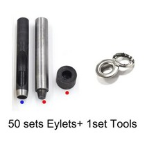 뱃지제작 8mm 캔버스 단추 구멍 Eyelest 설치 도구 금속 할로우 리벳 손 누르면 기계 금형 모양 틀 몰드 입체 모양틀, 50 sets and tools