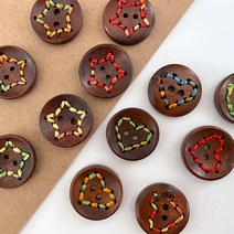 헤세드 DIY) 20mm 카멜브라운 무지개 컬러스티치 우드단추 나무단추 단추부자재 (8개), 2디자인전부(16개)