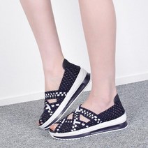 아크라 컨버 우븐 스판 경량 슬립온 샌들 키높이 5cm