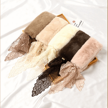 플라워 레이스 퍼 토끼 털 머플러