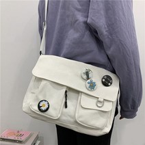 어깨 가방 캔버스 Crossbody 단색 두 포켓 대용량 메신저 여자 주머니 주최자 핸드백