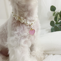 [무료각인이벤트/당일배송]데댕 강아지 고양이 수제 인식표 진주목걸이, 진행, 핑크