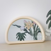 홀리졸리무드 크리미 반달 웨이브 거울 레트로 감성미러, 크림 하프문