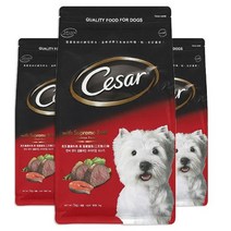 시저 어덜트 소 애견용 연어맛이 곁들여진 최상급 쇠고기 사료, 1kg, 3개