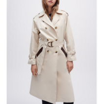 레더 배색 트렌치 코트