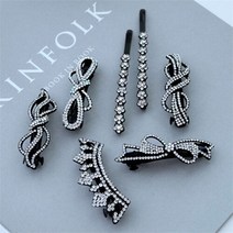 리본핑크 [리본크림] 블랙큐빅 자동핀한쌍 블랙큐빅라인 헤어핀, 큐빅중집게핀_030지그잭_블랙