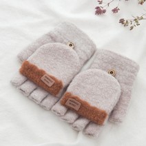 겨울 여성 따뜻한 반벙어리 플랩 귀여운 니트 반장갑