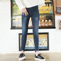 뉴클로 여성용 기모 밴딩 진청 워신 데일리 스키니진 NQL-1802SW