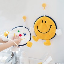 1+1 구디푸디 스마일 주방 핸드타올 고리수건, 옐로우(스마일)+화이트(삐에로)