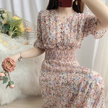 잔꽃 원피스 여성 여름 허리 슬리밍 우아한 요정 원피스 쉬폰 긴 원피스 슈퍼 요정 빈티지 공주 원피스 빠른배송