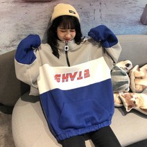 SAMARA 여성 맨투맨 기모 티셔츠 루즈핏 반폴라 집업 AW1210-ae35