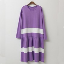 데일로엔 여성용 컬러배색 빅 단가라 여성 긴팔 원피스