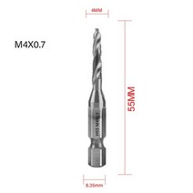 스파이럴탭세트 6pcs 미터법 나사 탭 드릴 비트 세트 티타늄 도금 hss 나사 나사, m4x0.7 실버