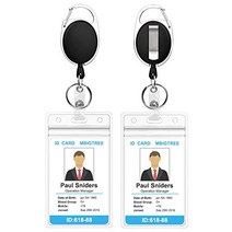 2 Pack Heavy Duty Retractable Badge Holders with Carabiner Reel Clip and Vertical Style Clear ID Car, 1