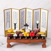 핸드메이드 미니어처 제사상꾸미기 병풍포함 정성제사상 1인상/2인상 명절상차림 차례상 49제 기제사 삼우제 설차례상 구정제사 고사상, 정성제사상2인상 서예, 1)X(선택안함)