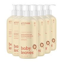 ATTITUDE 천연 2-in-1 베이비 헤어 샴푸 및 바디 워시 EWG 인증 저자극성 비건 및 크루얼티프리 배 과일즙 400ml(16온스) (6팩) (16612), 400ml