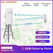 comfast 300mbps 야외 3km 장거리 무선 브리지 2.4g cpe wi-fi 이더넷 익스텐더 액세스 포인트 rj45 lanwan wifi 라우터, 2pcs 저렴