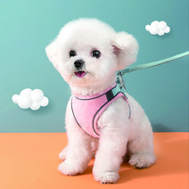 록벨 야간 빛 반사 강아지 하네스 리드줄 세트, L, 핑크