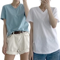 더블유먼트 여성용 보카시 브이넥 반팔 티셔츠 1+1