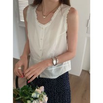 레이스 라운드넥 슬리브리스 블라우스