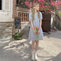 DFMEI.봄여름 스커트--Stunning dress.빈티지 플라워 브이넥 벌룬 원피스 여 숏 a라인 스커트