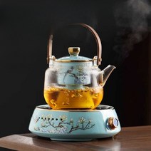 전기 차 워머 도자기 스토브 티팟 세트 예쁜 티포트, 2 (손잡이) 스토브 + 줄무늬 달 주전자