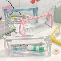 도매팜 1+1 PVC 다용도 투명 방수 필통 대용량 지퍼형, 1개+1개, 화이트+핑크