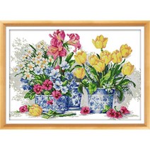십자수 자수 만들기 아름다운 꽃 인쇄 키트 aida 14ct 11ct 패브릭 바늘과 실 재봉 세트 diy 홈 장식, 11ct 인쇄