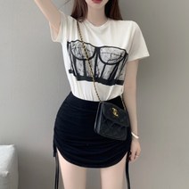 흰색반팔티 순욕풍 스윗걸 숏 시크 상의 여름 디자인 고퀄리티 감각 보이핏 볼륨 와이드 루즈핏 여성 2833469795, 레이스 프린트 플라워 티, L
