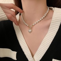 여성용 화이트 모조 진주 비즈 크리스탈 스톤 펜던트 귀여운 소녀 쥬얼리 콜리어 팜므