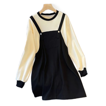 셀럽당 여성 원피스 오버사이즈 봄가을 루즈핏 패치 긴팔 원피스 40~150kg